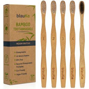 Bamboo Toothbrush Set 5-Pack - Bamboo Toothbrushes with Medium Bristles